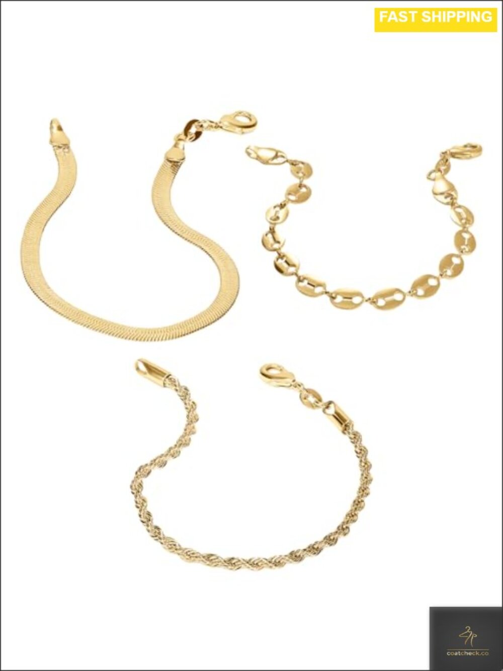 Waterproof Gold PVD Coated Bracelet Set 7" Stackable 3-Piece